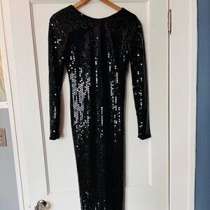 Vintage 80s Dave and Johnny Black Long Sleeve Sequin Pageant Prom Gown Size 6